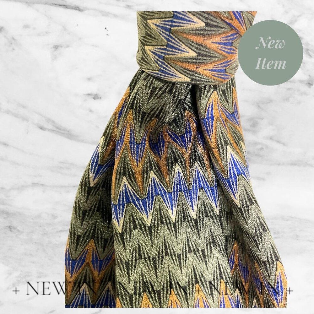 Croft & Barrow Zigzag Pattern Silk Tie - Green Yellow & Blue - Picture 8 of 12